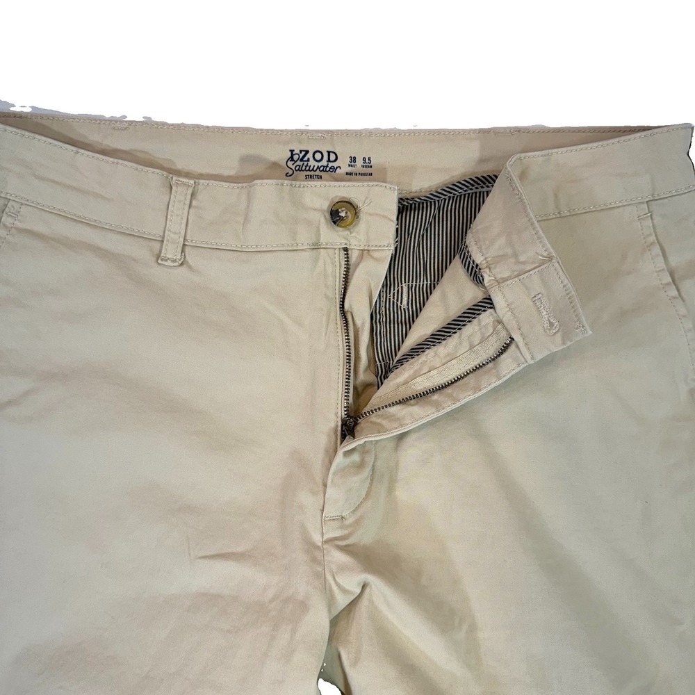 IZOD Saltwater Stretch Men's Khaki Chino Shorts 38 9" Inseam Beige Excellent - Picture 4 of 8